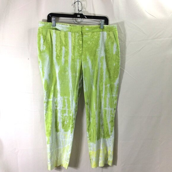 T Tahari Cropped Capri Pants Abstract Tie Dye Print Lightweight Green Stretch 16 - Picture 1 of 5